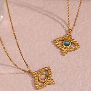18K gold plated evil eye pendant -  Blue